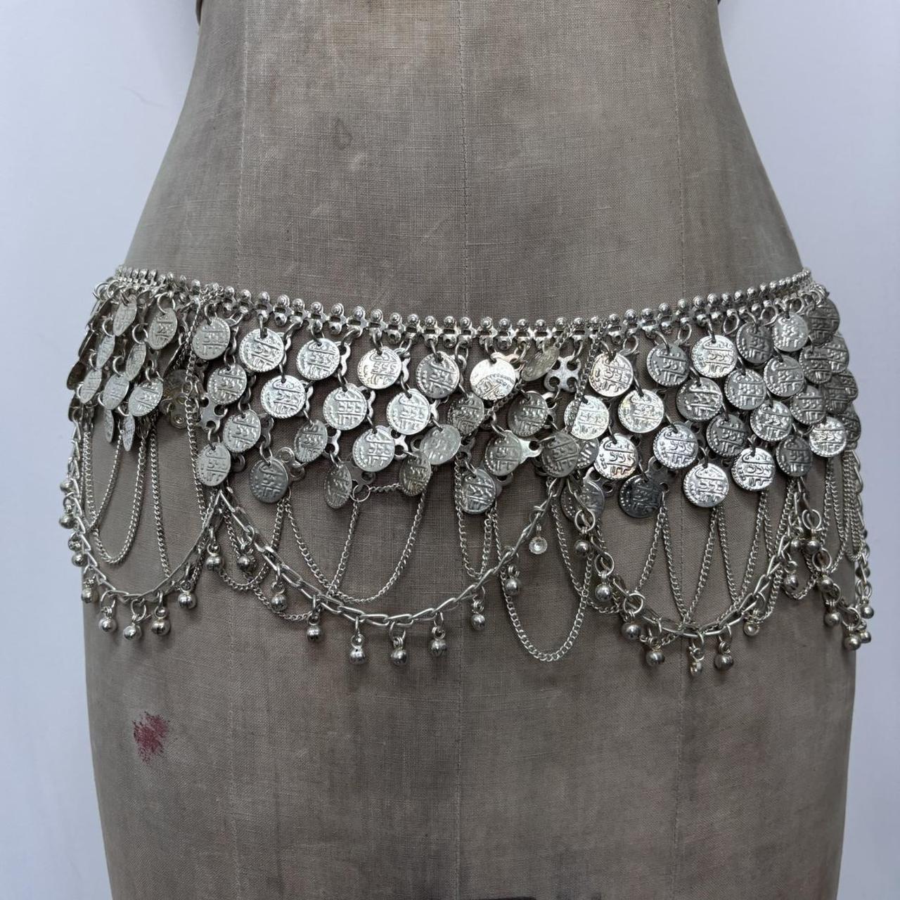 Silver coin draped chain belt