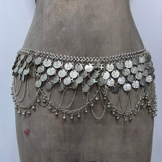 Silver coin draped chain belt