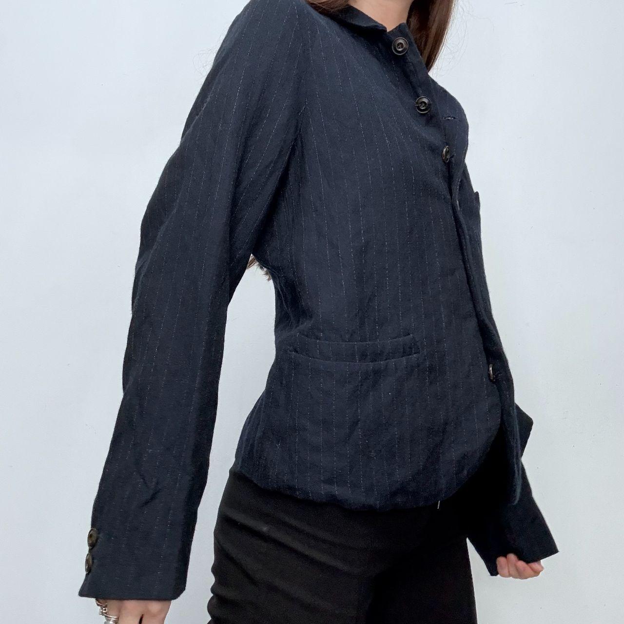 Navy pinstripe flared high neck jacket