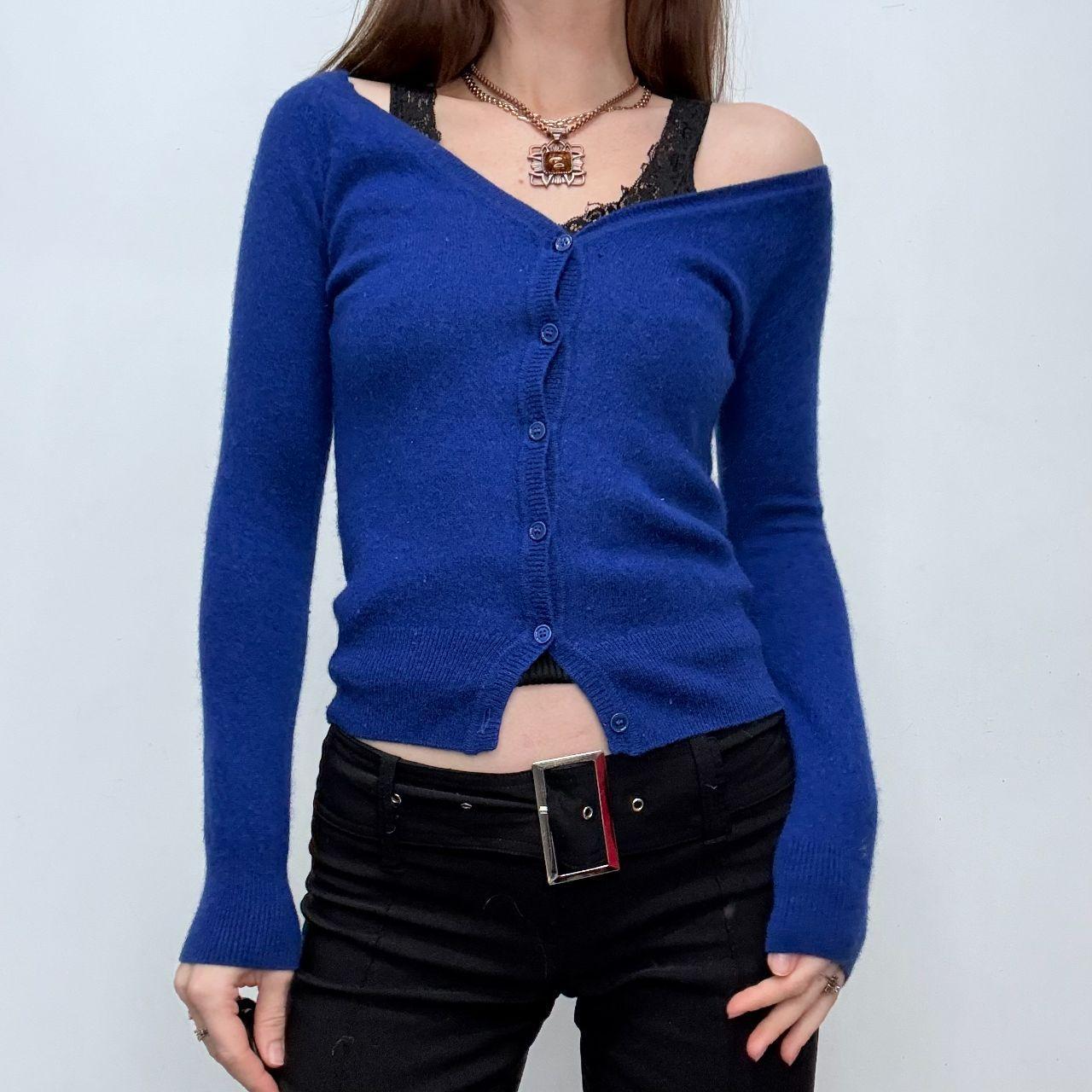 Blue cashmere slouchy neck cardigan