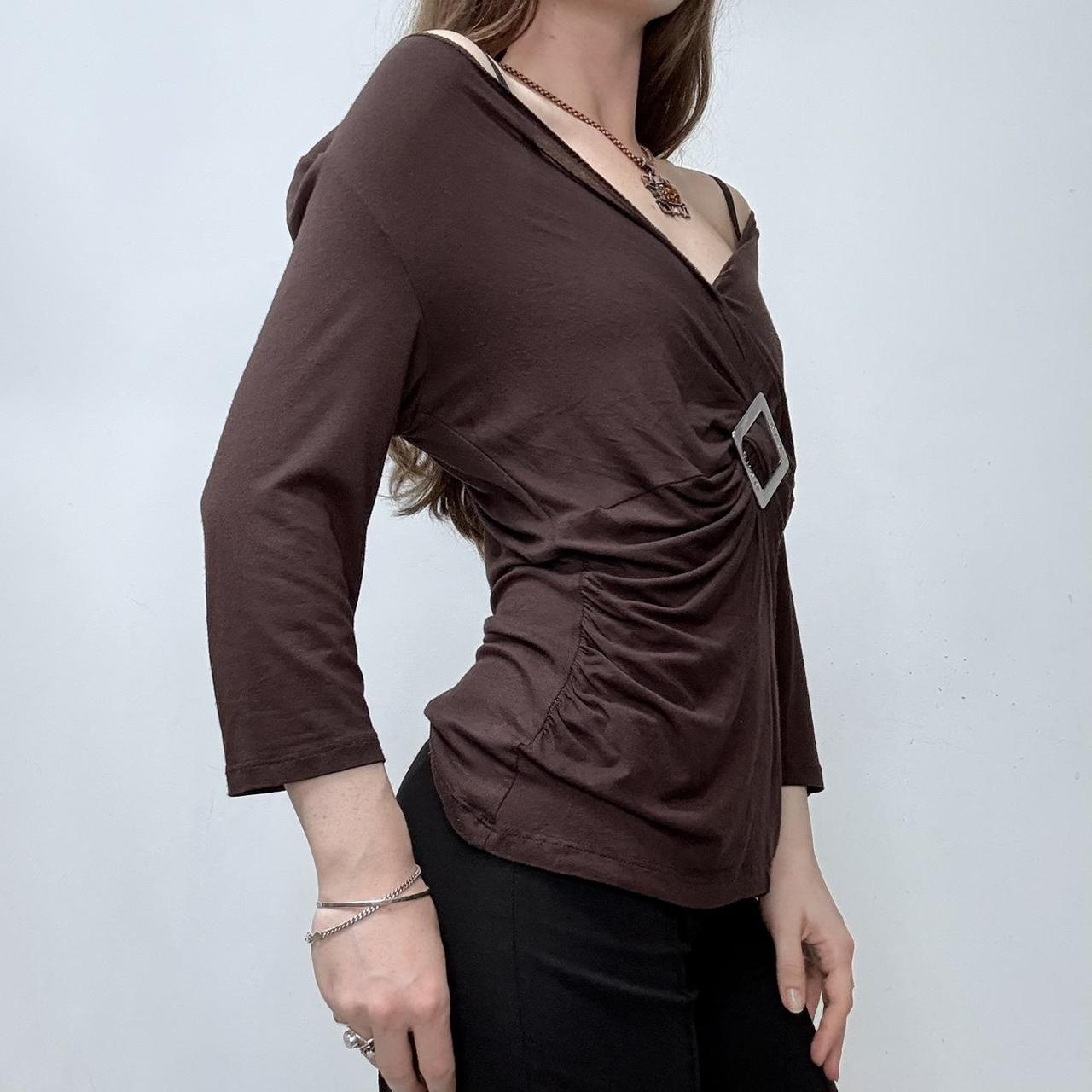 Brown draped slouchy off the shoulder top