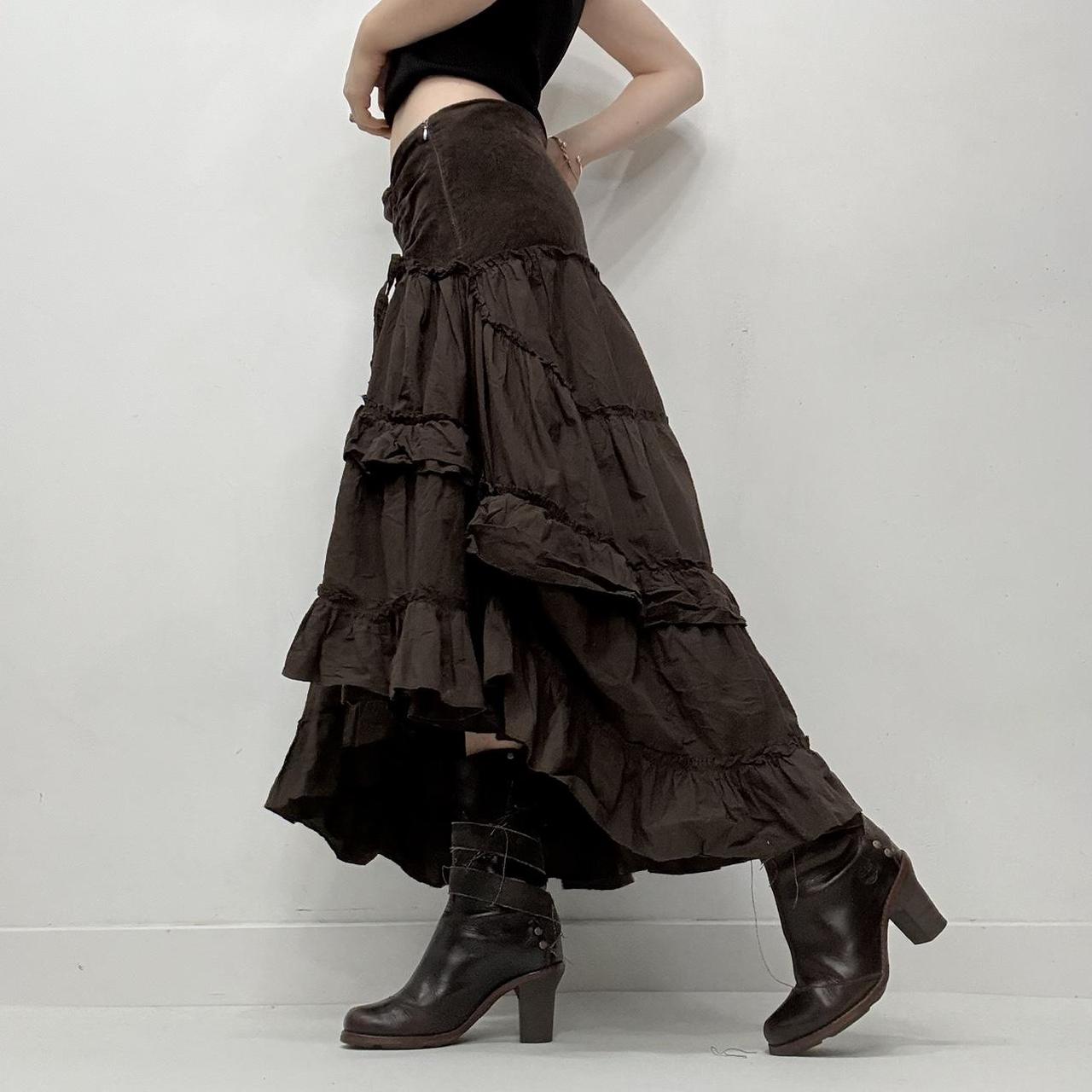 Brown tiered asymmetric maxi skirt