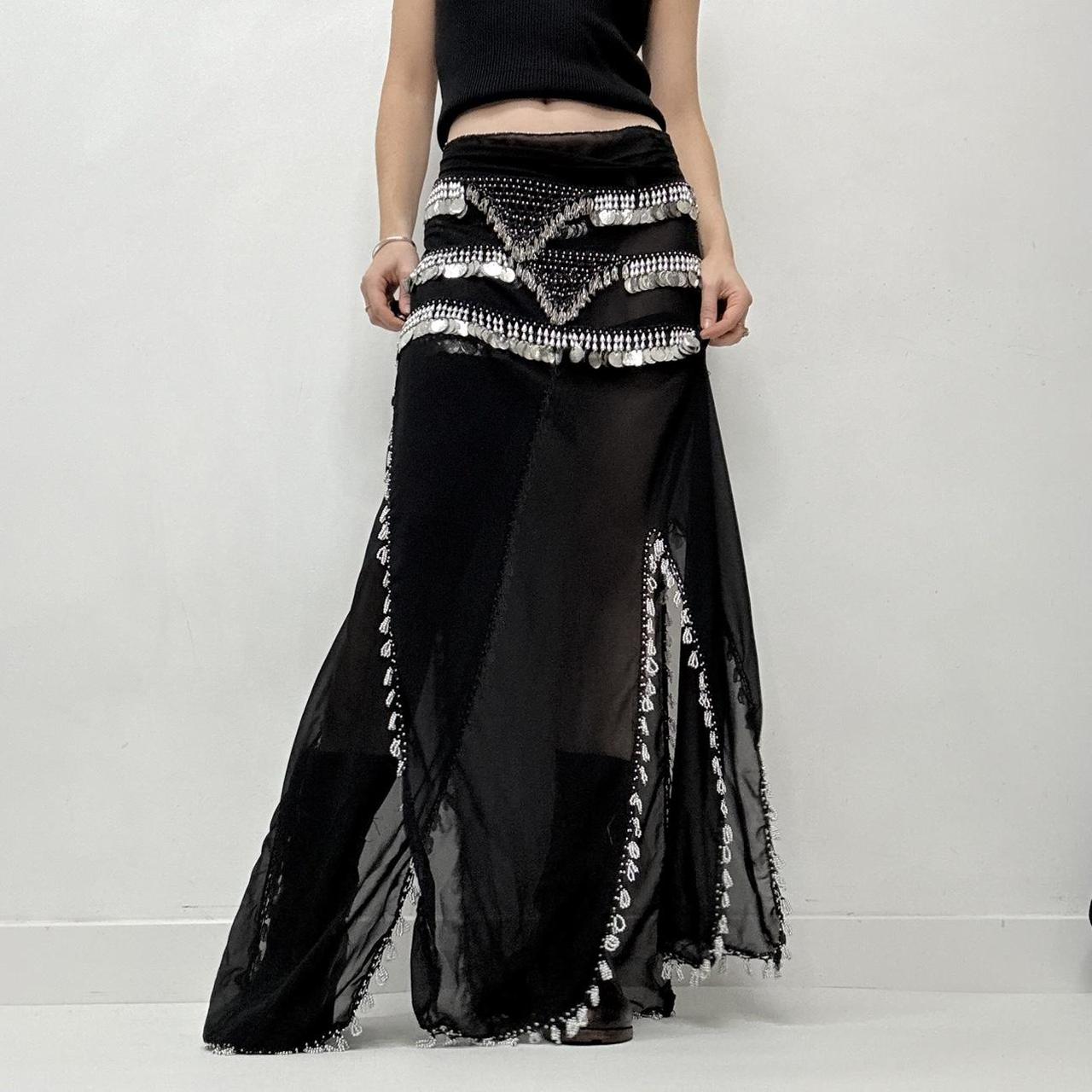 Sheer black silver coin festival maxi skirt