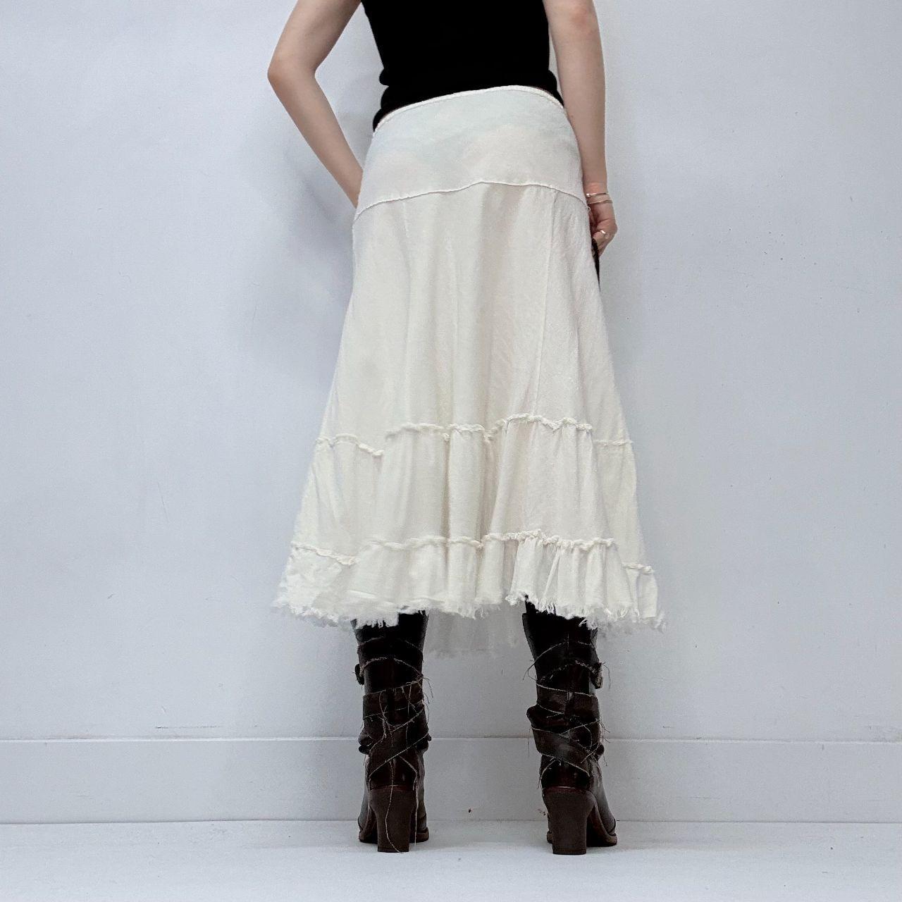 White linen tiered midi skirt