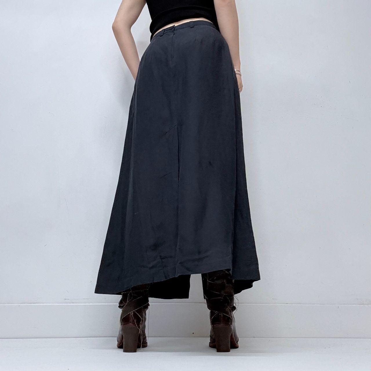 Navy linen slit maxi skirt