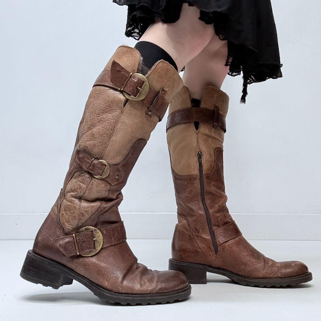 Brown leather biker boots