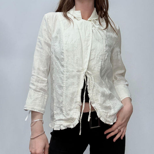 White linen asymmetric coquette jacket
