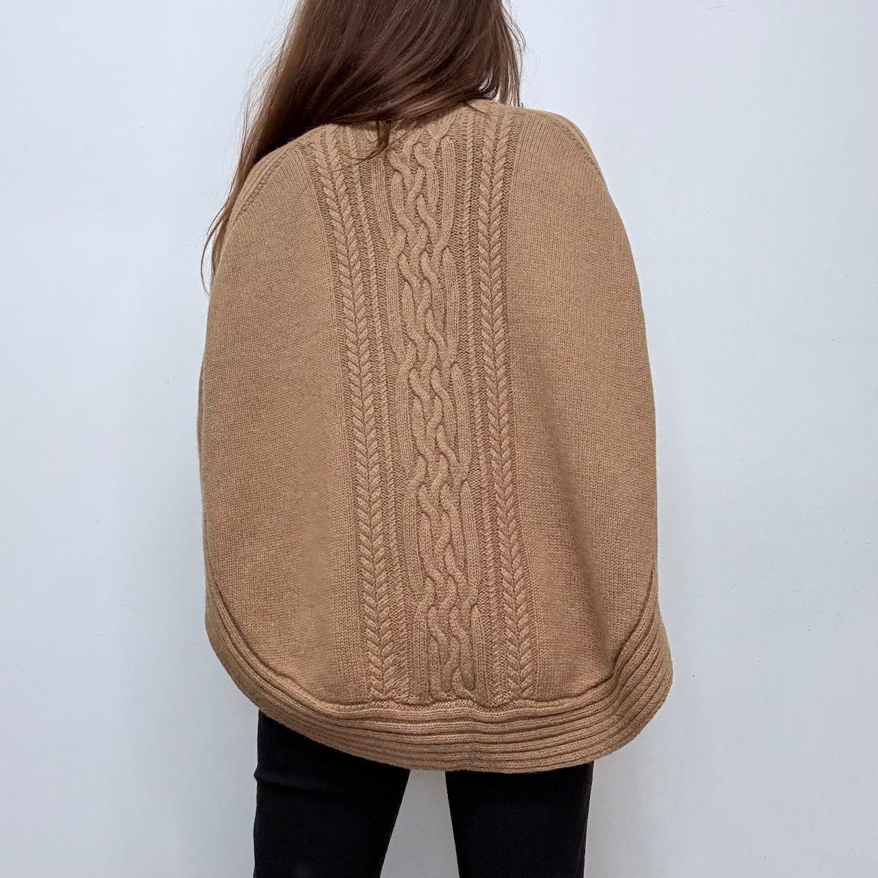 Tan cable knit cape cardigan