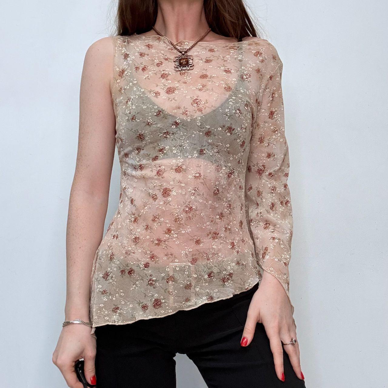 Asymmetric sheer flutter floral top