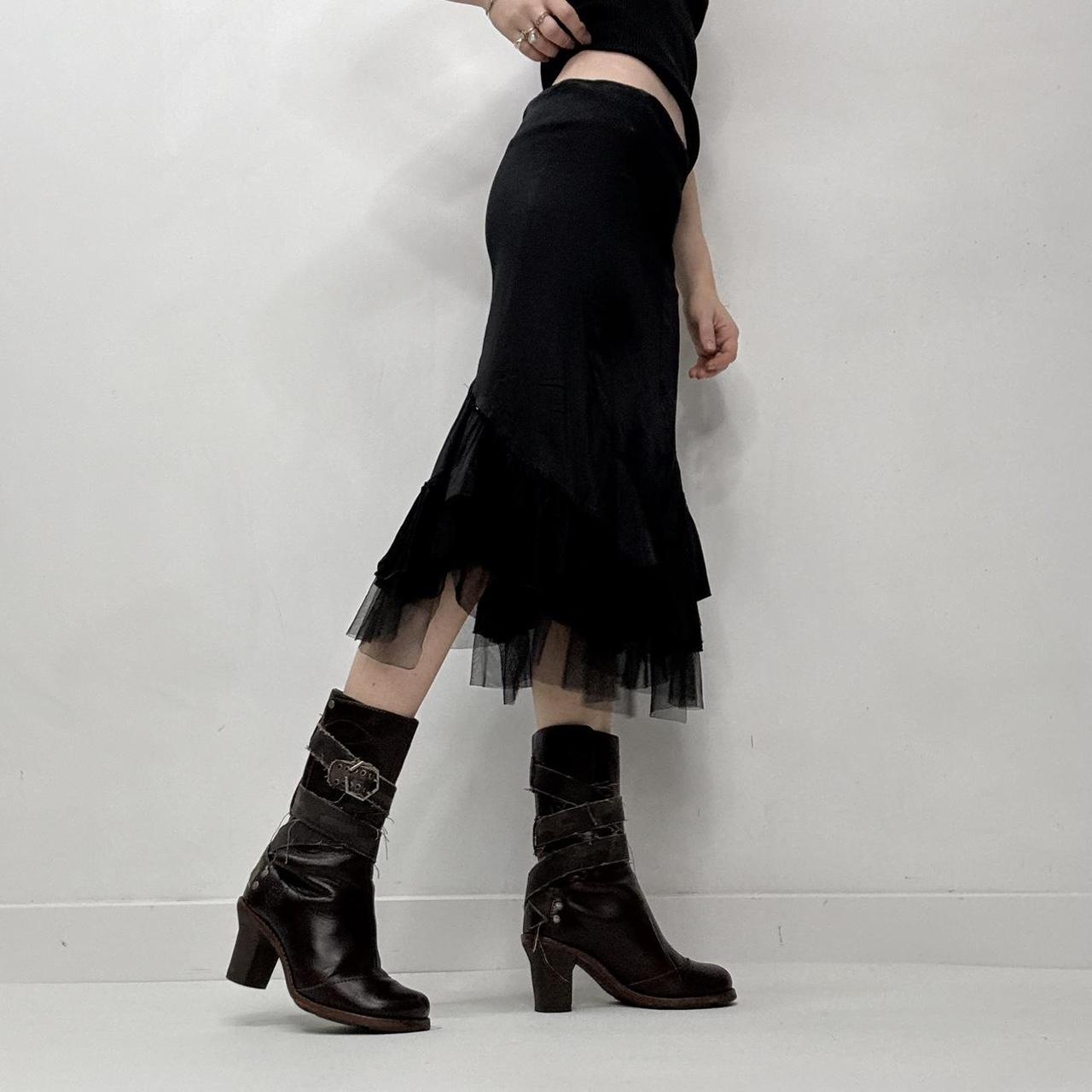 Black satin mesh ruffle skirt