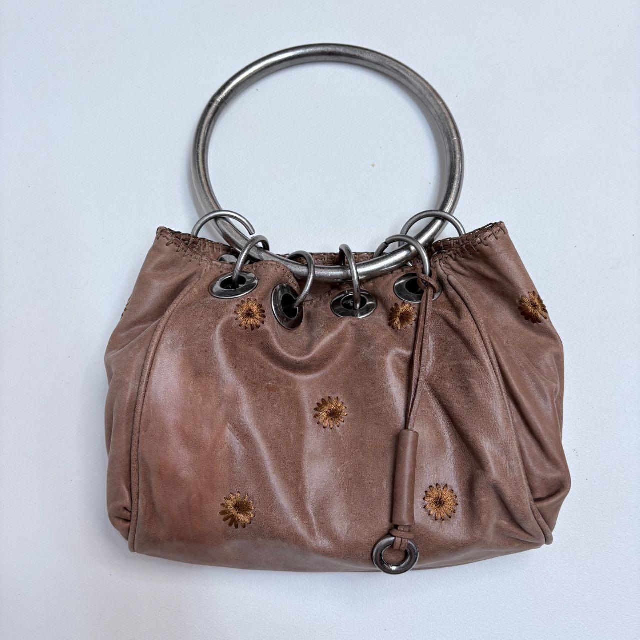 Tan leather metal circle bag