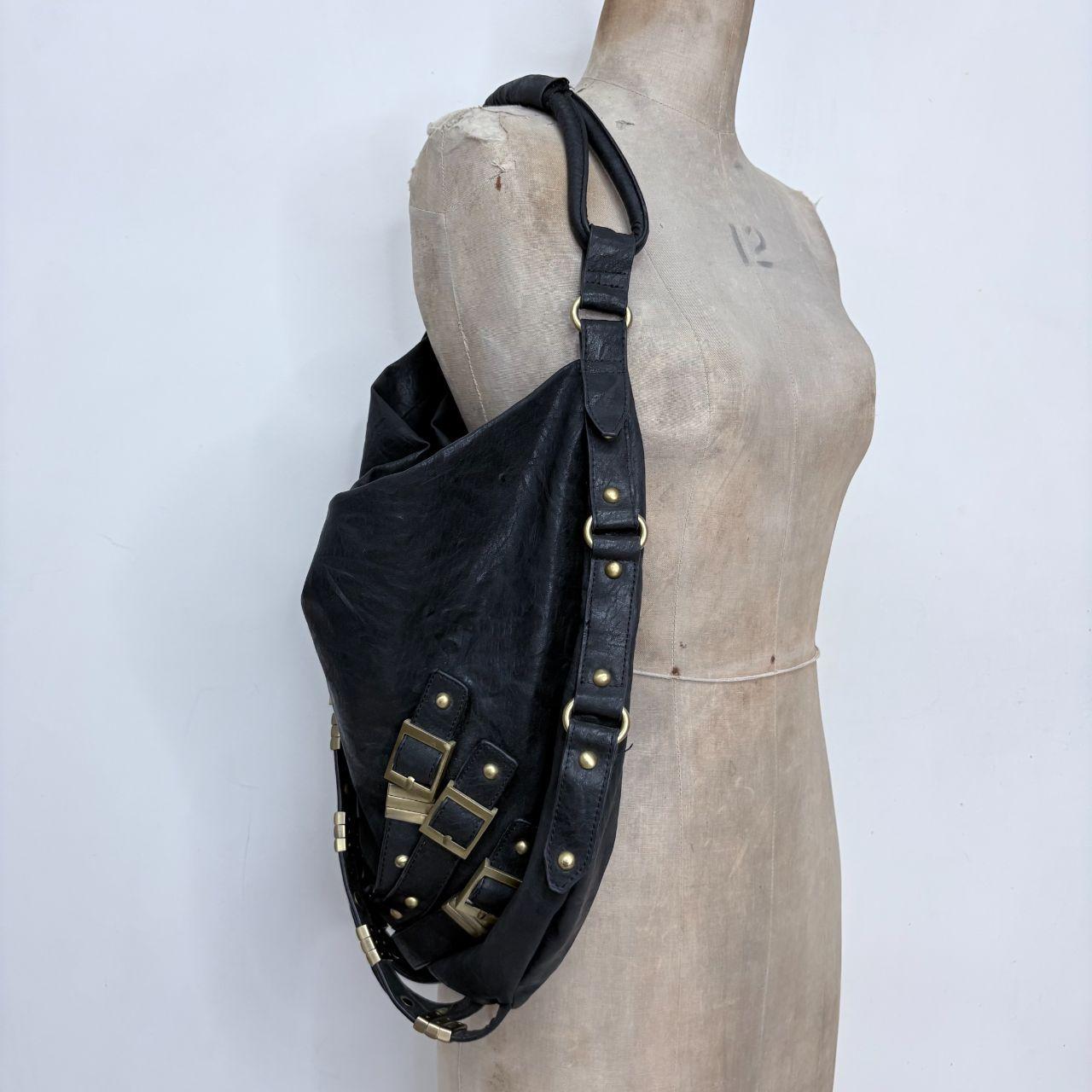 Black slouchy studded hobo bag