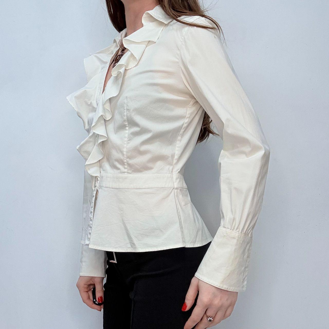 White ruffle fitted shirt