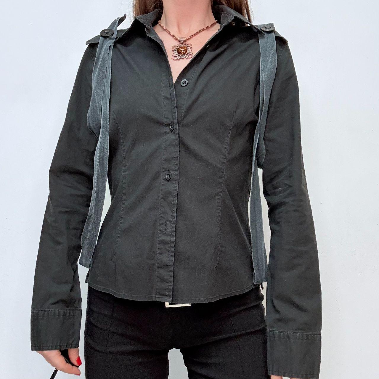 Black fitted utility strap cargo shirt