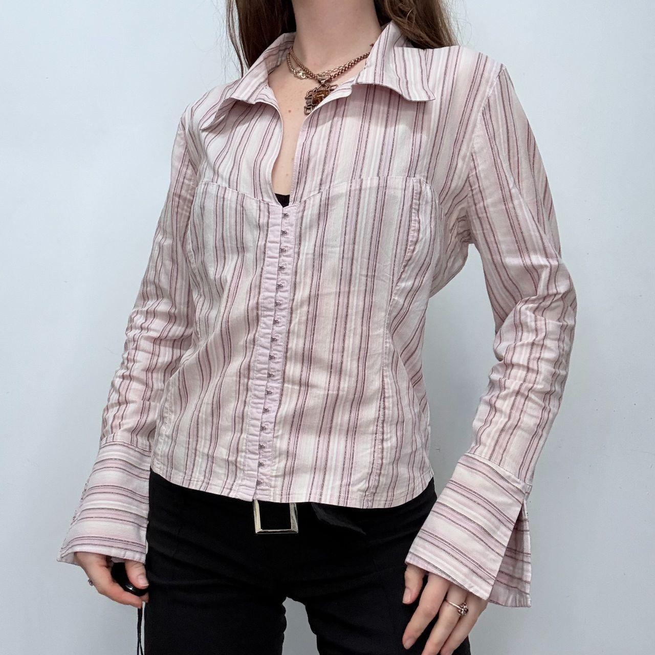 Pink hook and eye pinstripe shirt
