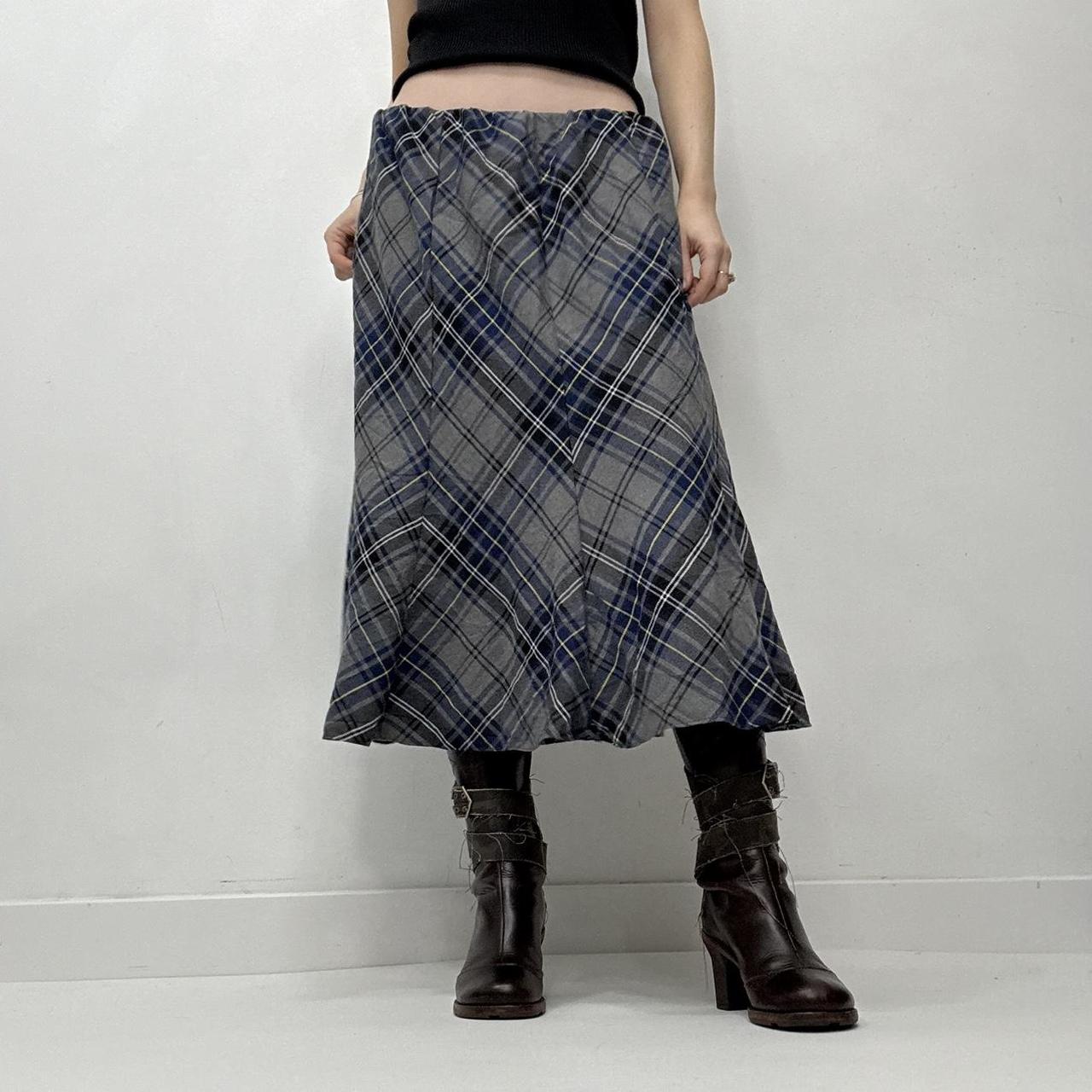 Tartan checked blue midi skirt