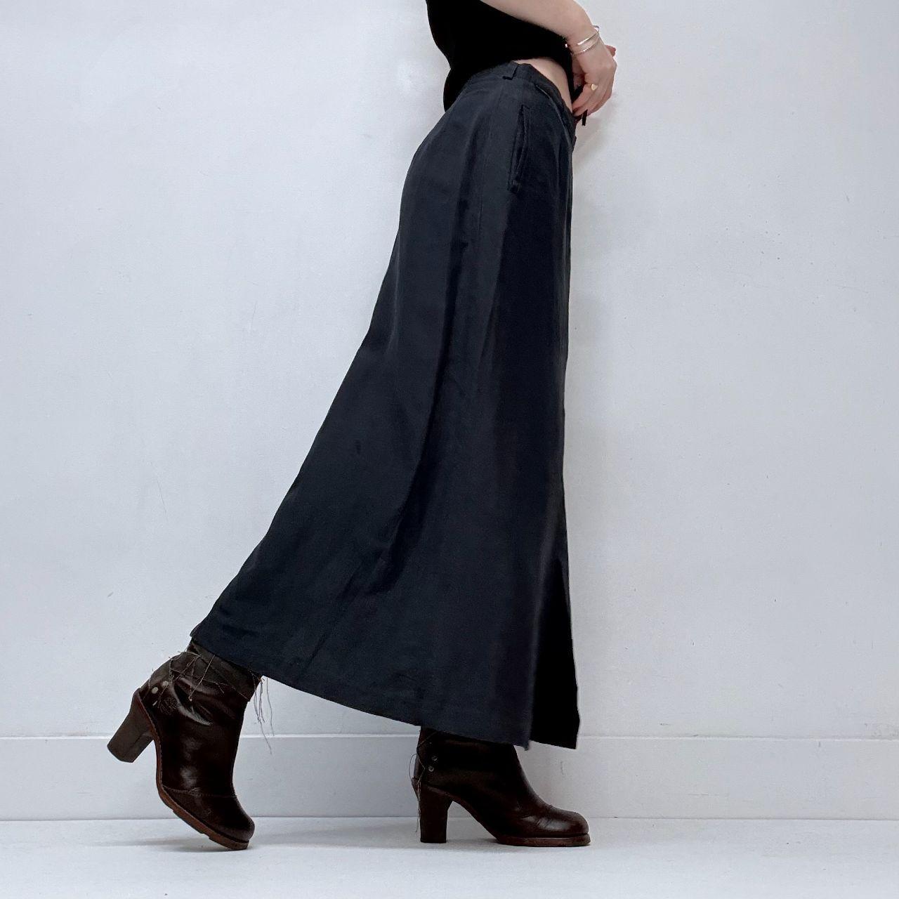 Navy linen slit maxi skirt