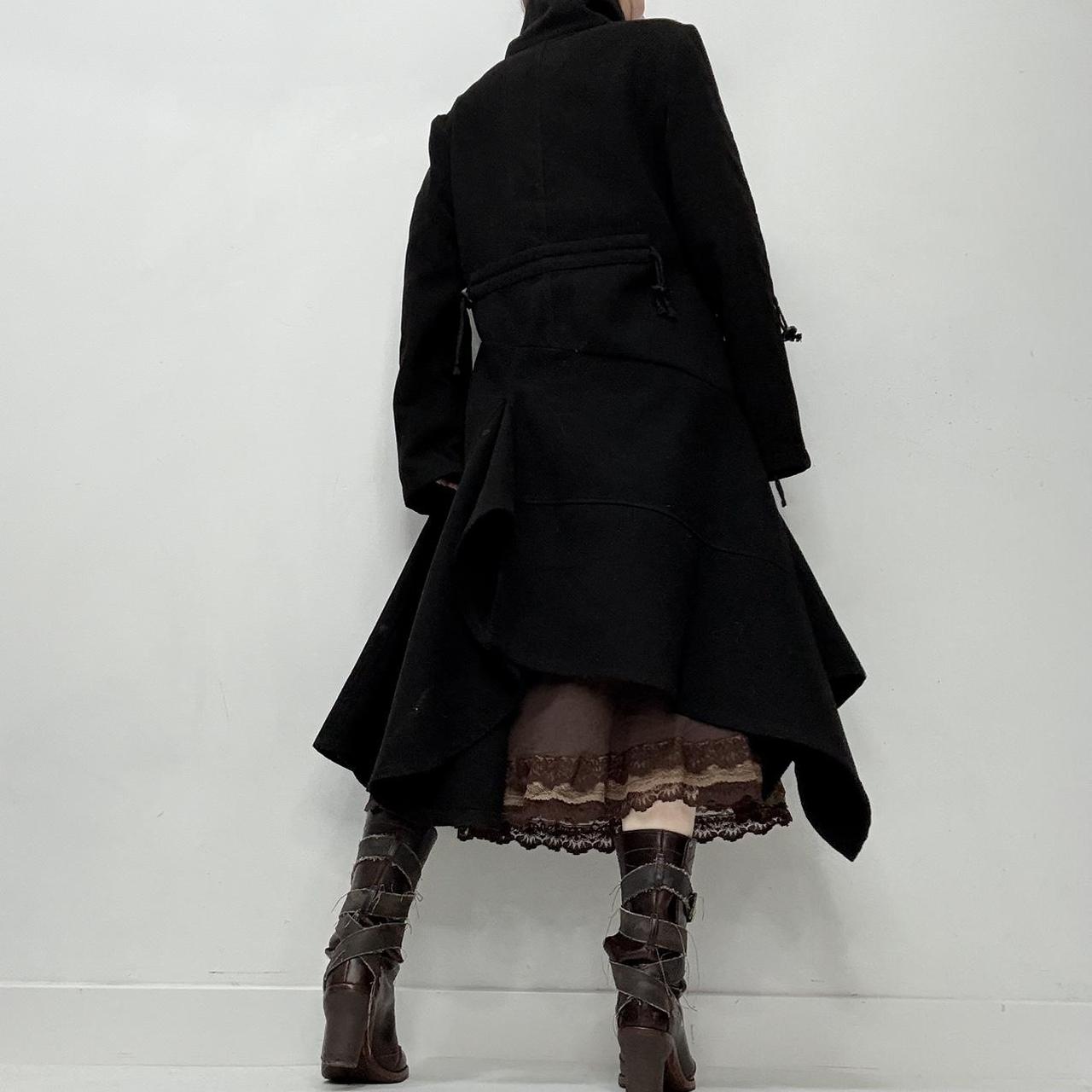 Black wool draped asymmetric gothic coat