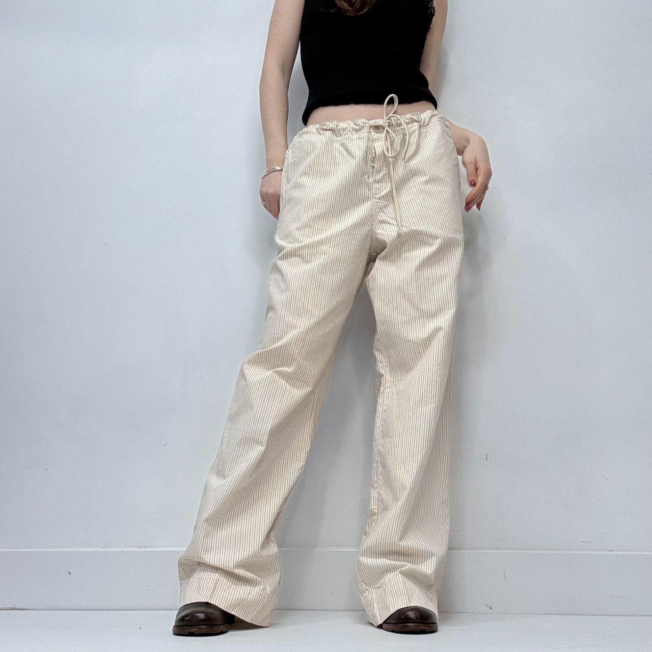 Cream pinstripe drawstring trousers