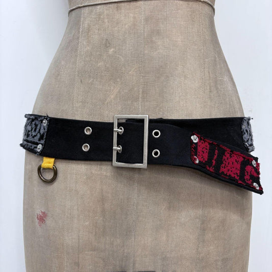 Black grunge patchwork belt