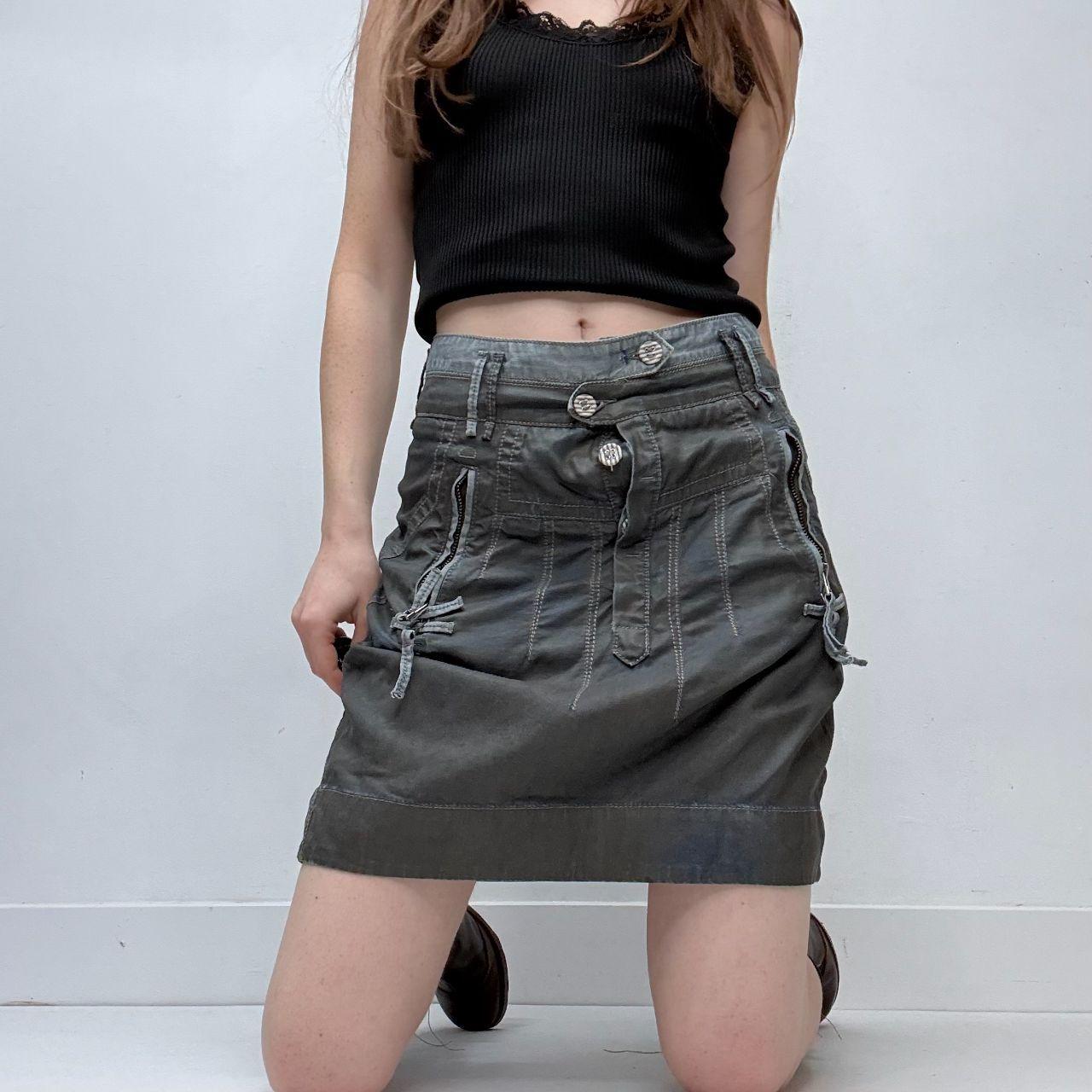 Utility cargo asymmetric button skirt