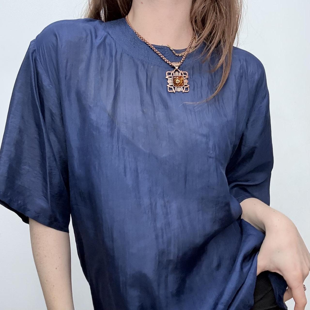 Blue silk slouchy top blouse