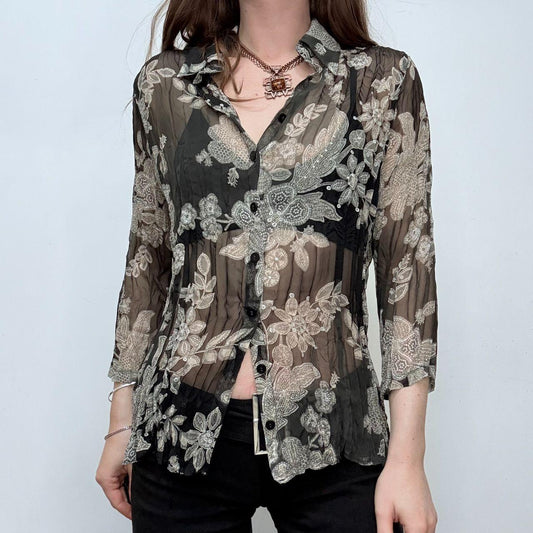 Sheer crinkle floral paisley shirt
