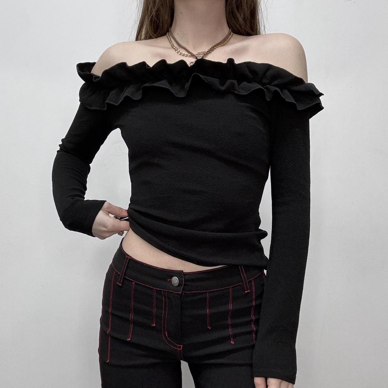 Black off the shoulder ruffle shirt