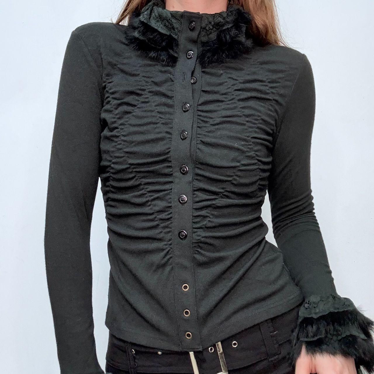 Black high neck fitted ruched shirt