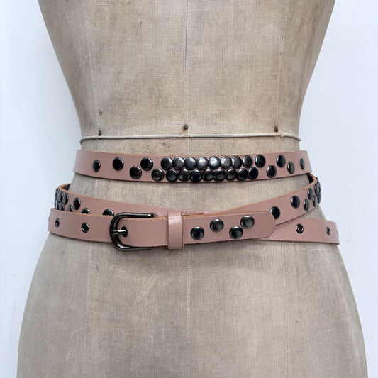 Tan leather studded wrap metal belt