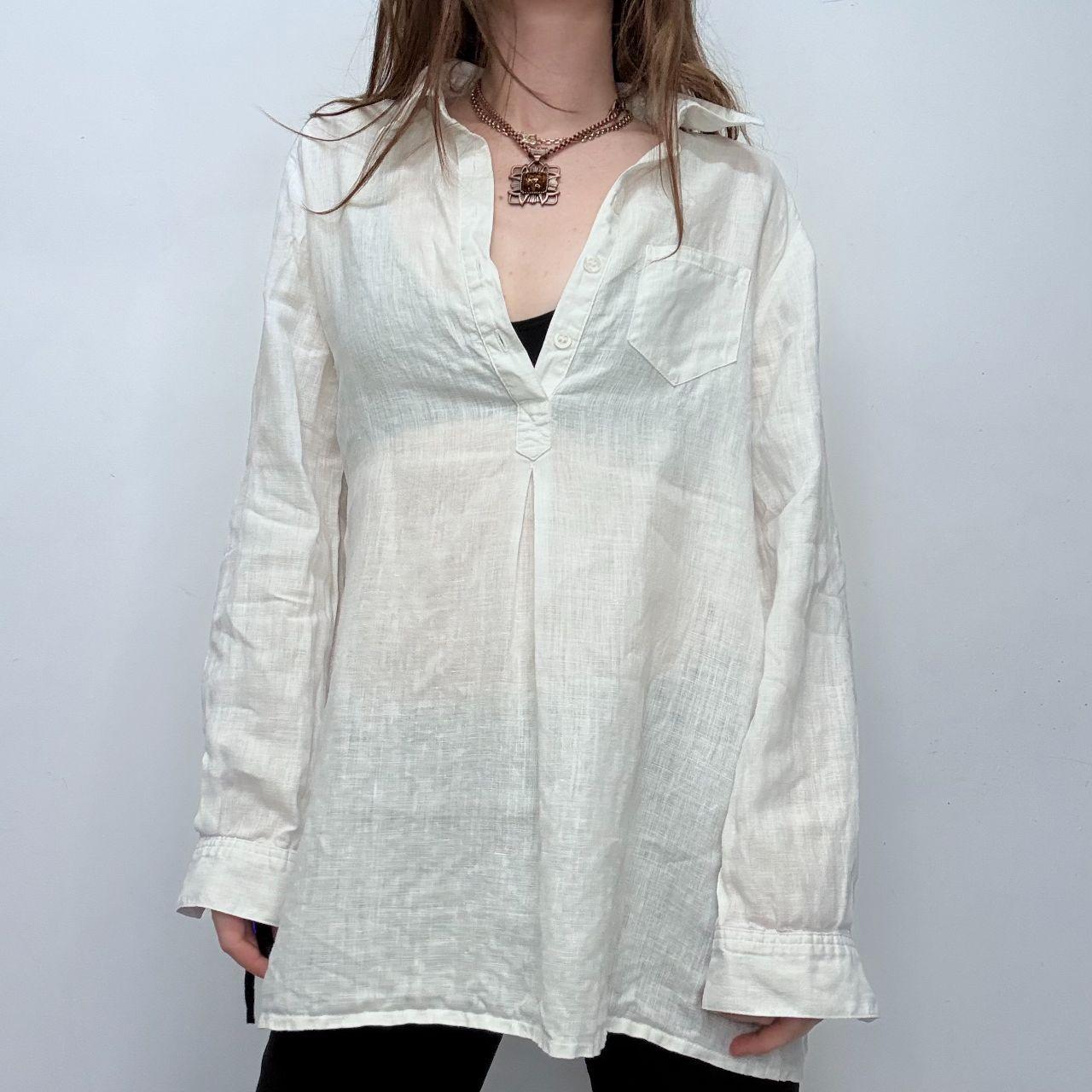 White linen french 1/4 button shirt