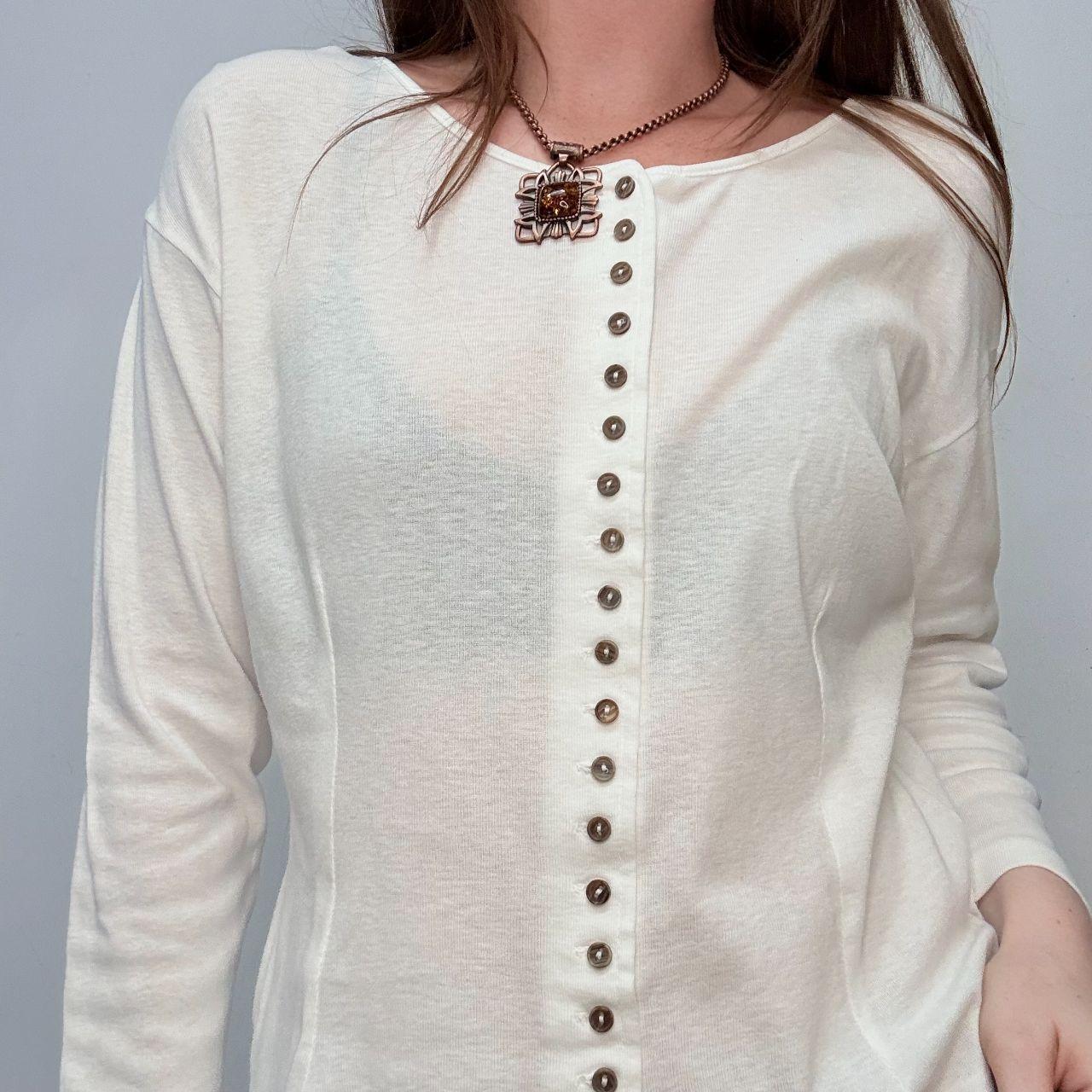 White cotton button-up detail t-shirt