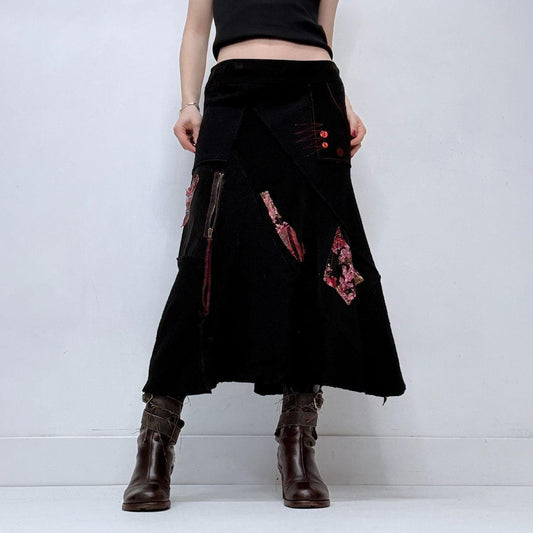 Black applique floral skirt