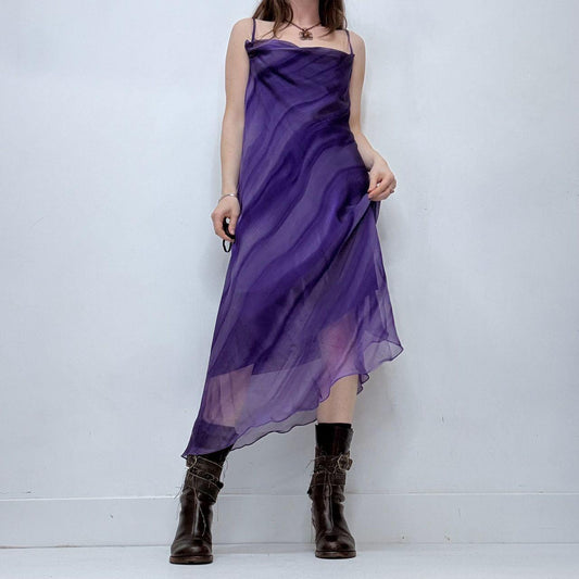 Sheer flutter striped cowl neck maxi dress