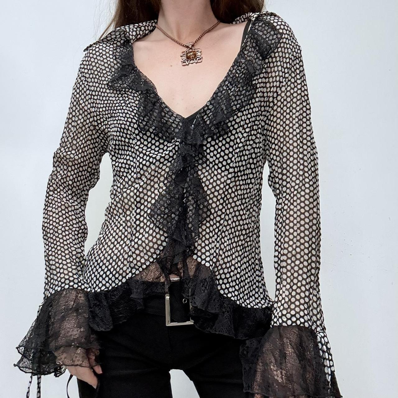 Sheer crinkle polka dot shirt