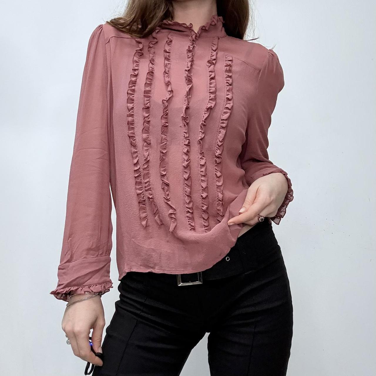 Pink floaty ruffle silk shirt