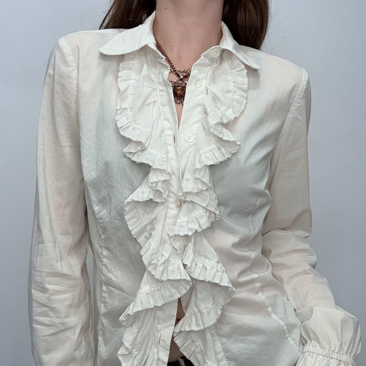 White cotton ruffle regency shirt