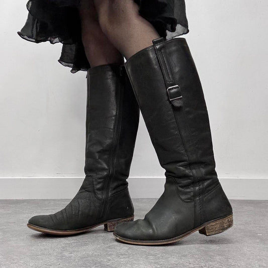 Black leather knee high boots