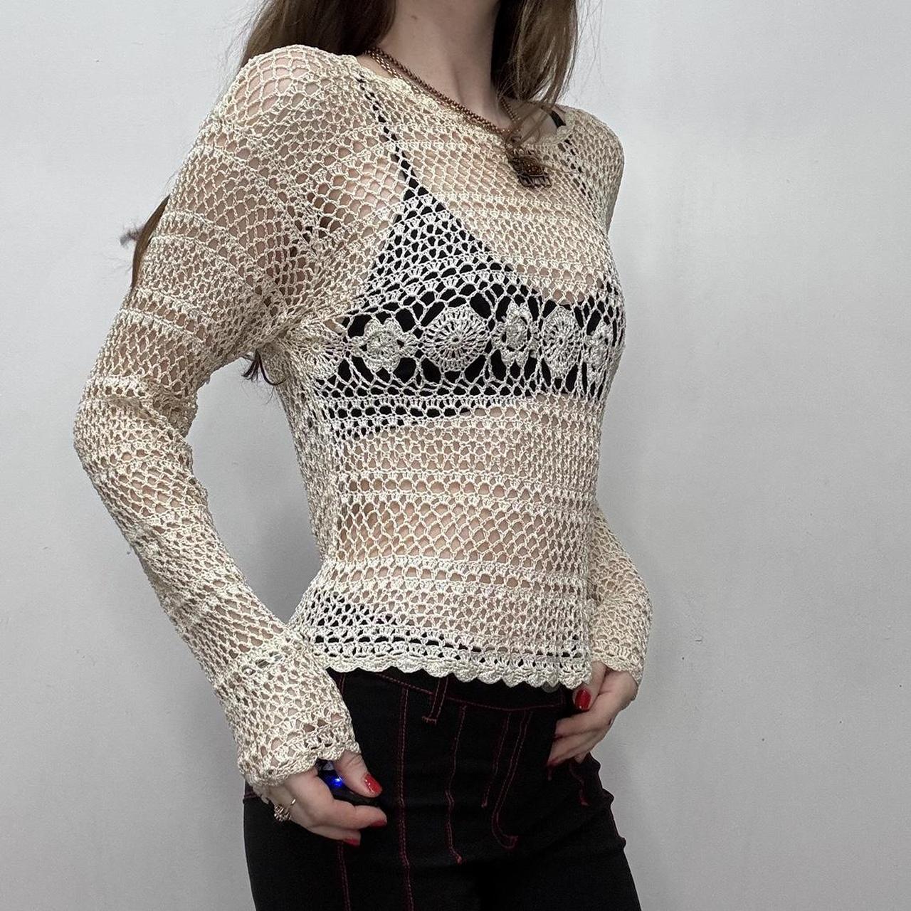 Sheer cream lace knit crochet top