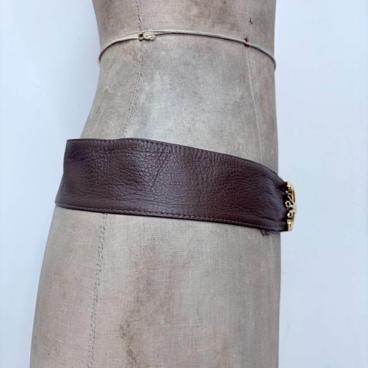 Brown leather buckle belt