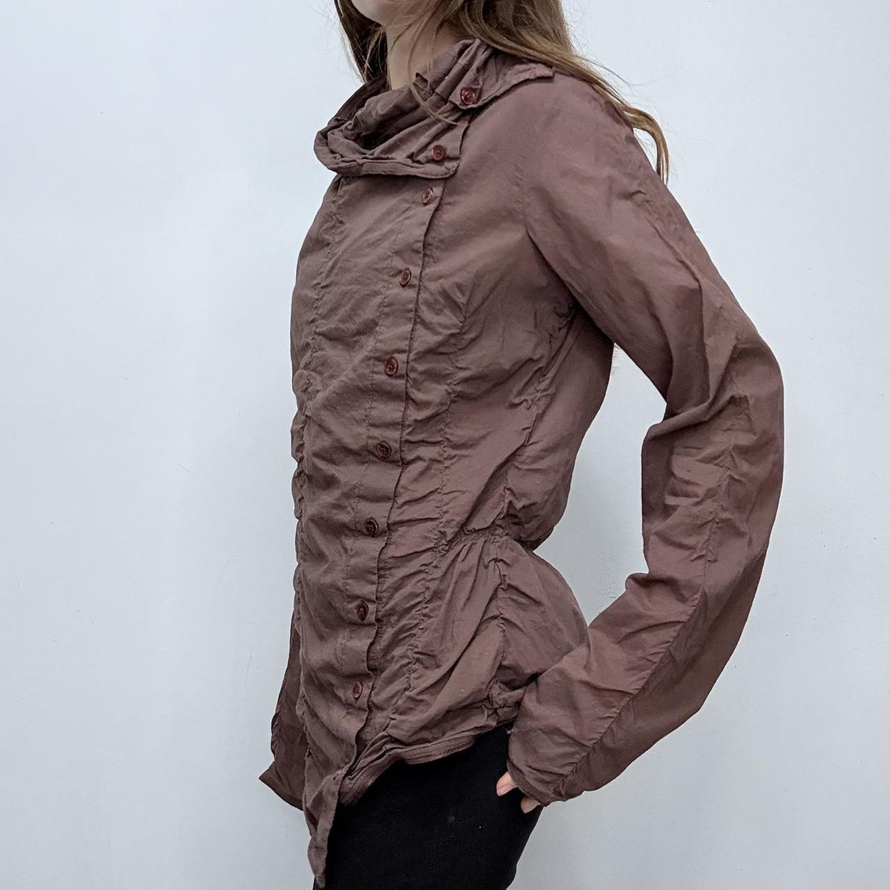 Brown asymmetric gathered cotton shirt