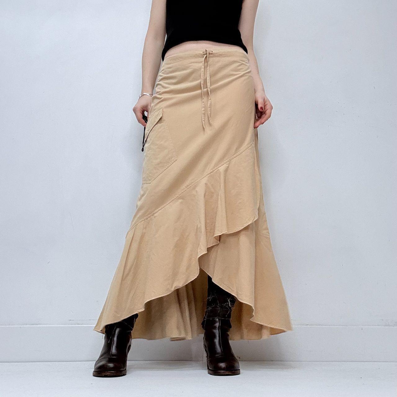 Tan ruffle asymmetric boho skirt