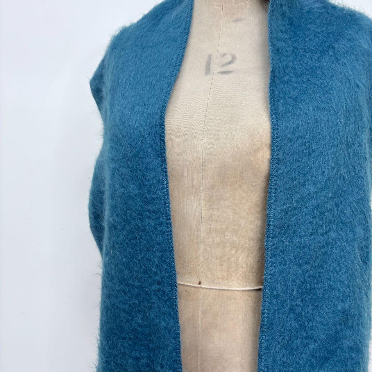 Blue wool mohair knit tassel scarf