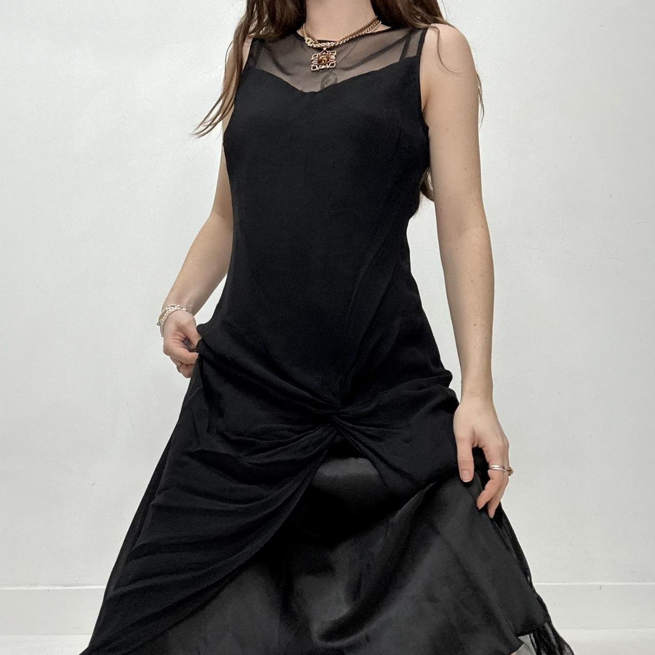 Sheer black ruffle layered maxi dress