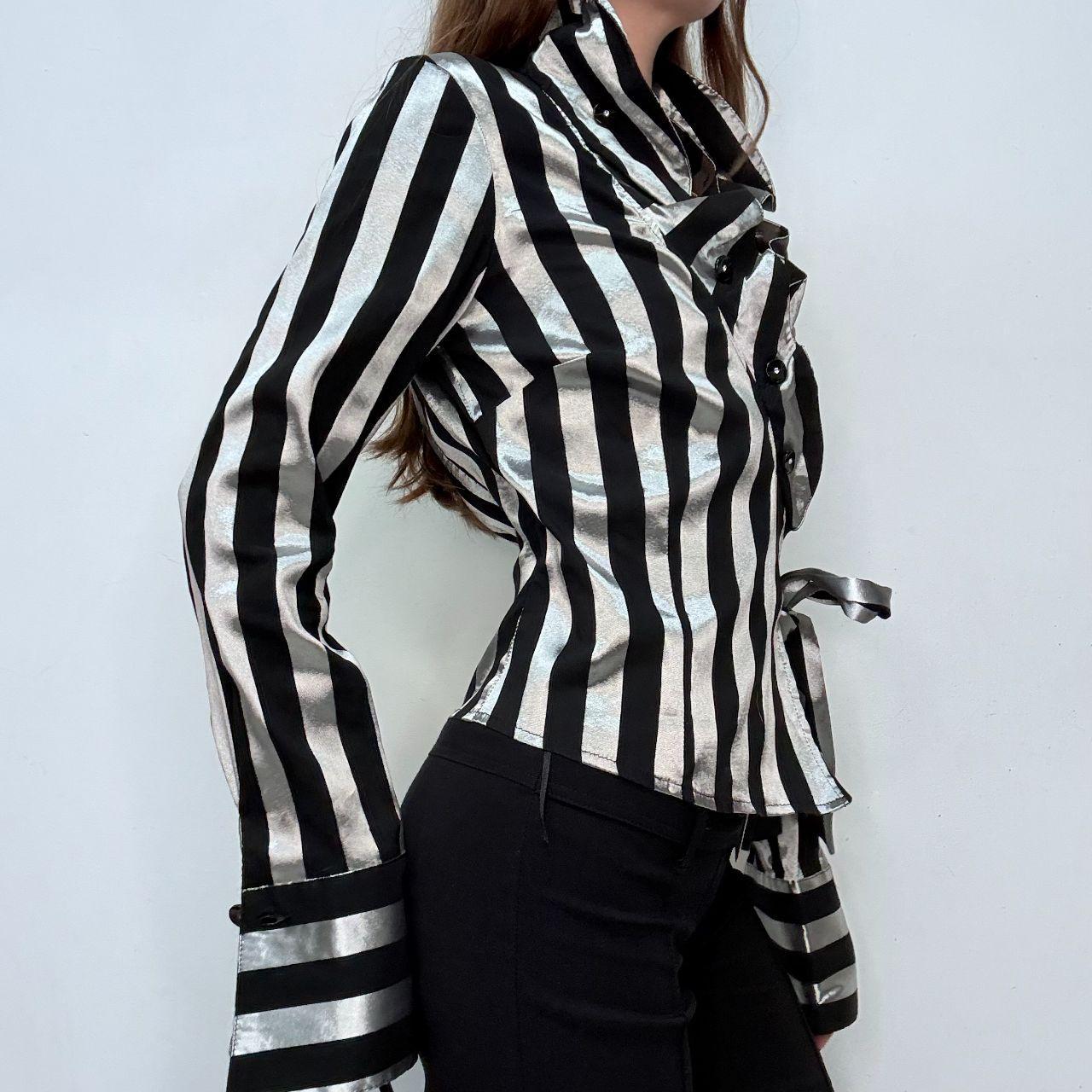 Asymmetric striped ruffle shirt