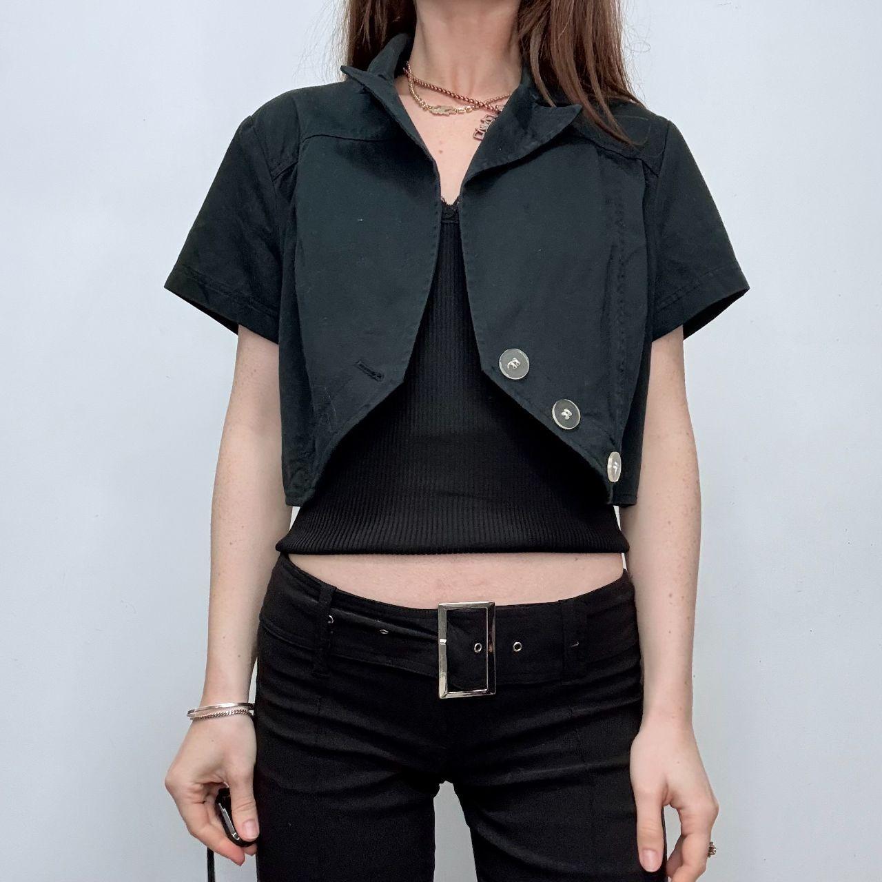 Black cropped asymmetric button top