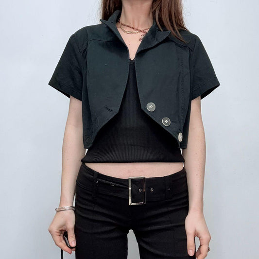 Black cropped asymmetric button top
