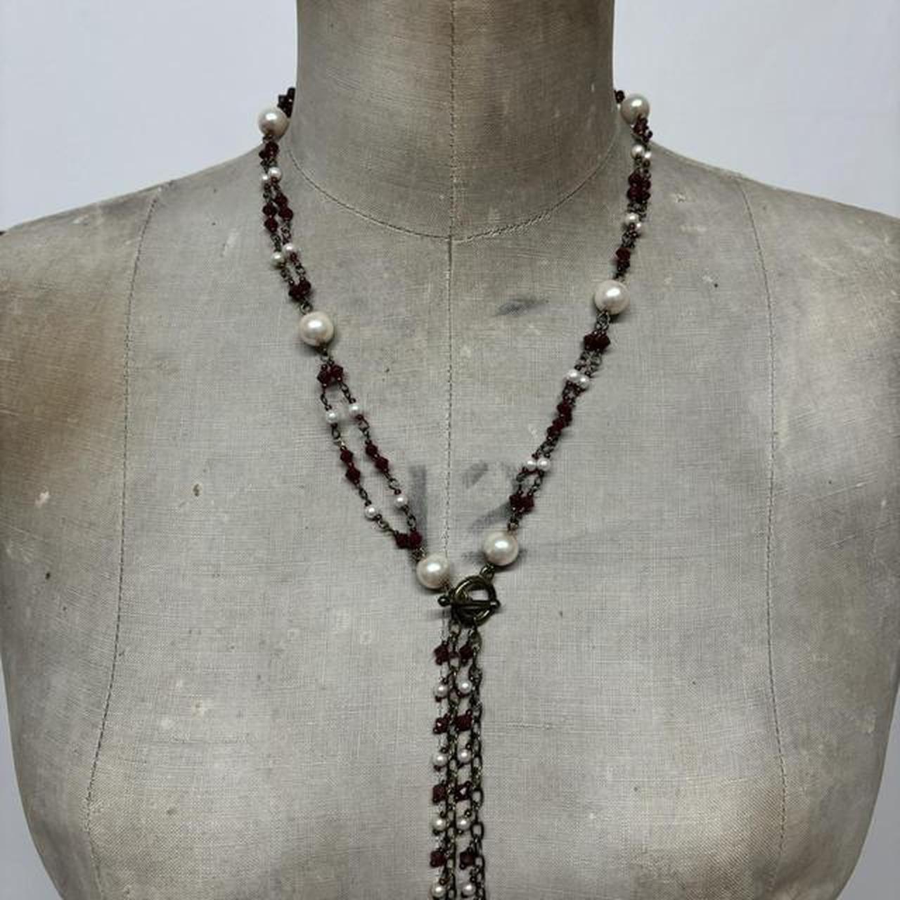 Layered chain pearl charm necklace