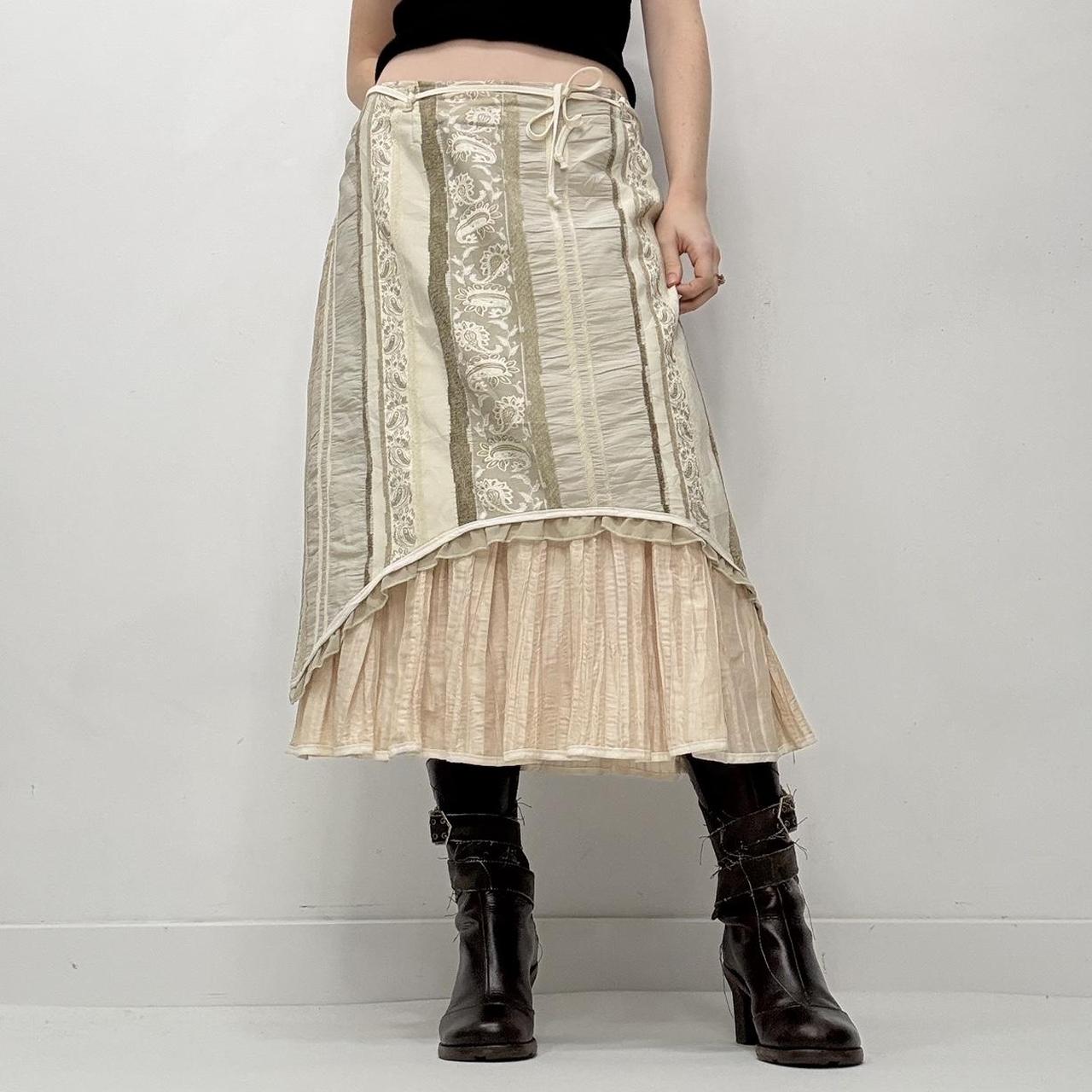 Striped pleated midi skirt