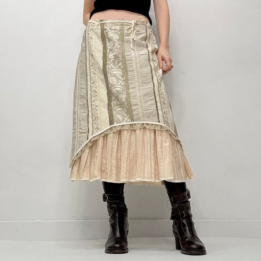 Striped pleated midi skirt